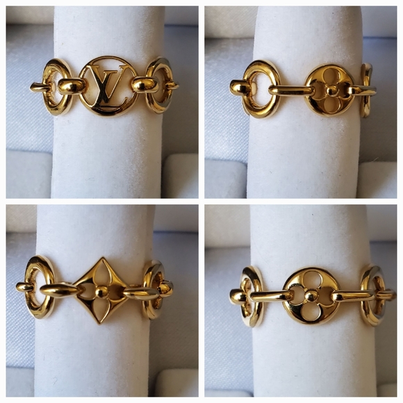 ‼️💯% Authentic Louis Vuitton Interlock Monogram 18K GP Ring #8.5 Gold - Picture 3 of 8